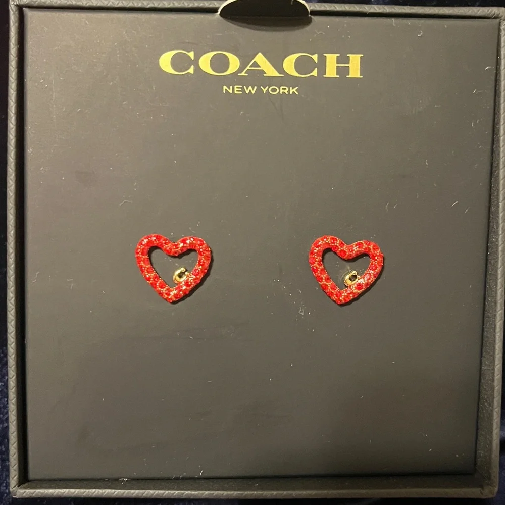 Coach Red Pave Heart Stud Earrings - Picture 2 of 6
